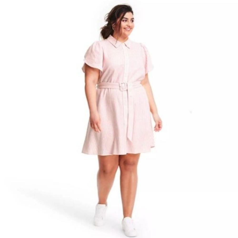 Striped tulip sleeve shirt dress